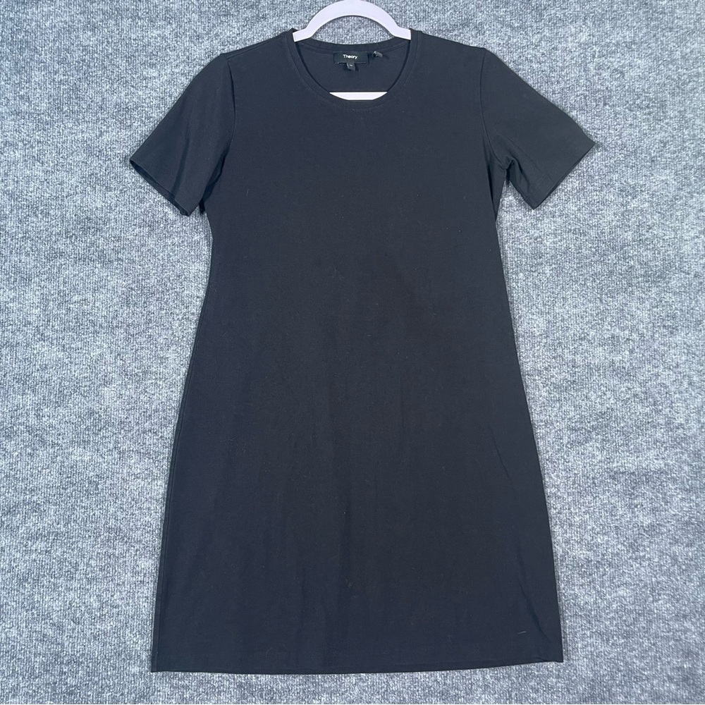 Theory Women’s M Black Short Sleeve Dress Staple‎ Minimalist Casual Soft Stretch
